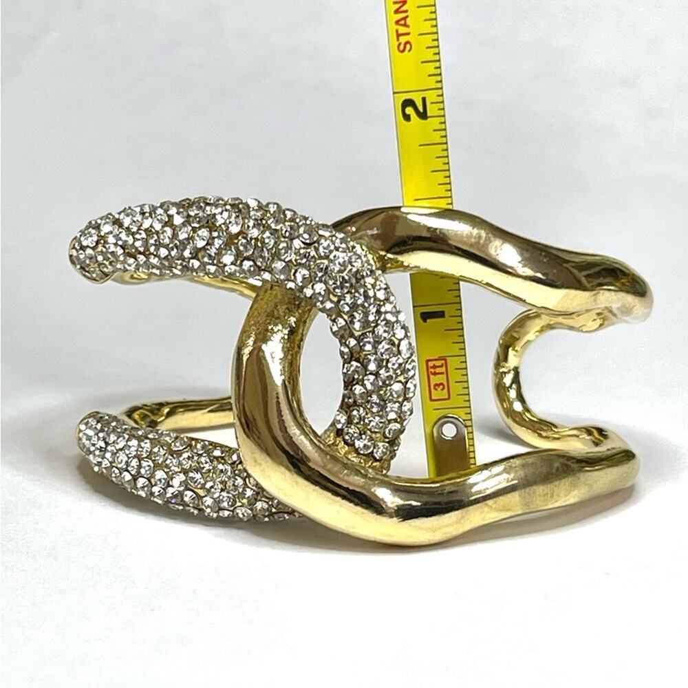 Interlocked Cuff Bracelet Pave’ Crystal Chunky Gold Alexis Bittar STYLE JA17 - Picture 4 of 7